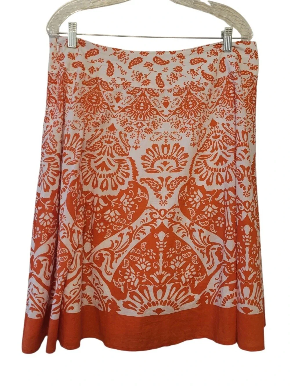 Talbots Orange & White Cotton Print A-Line Skirt Size 16 Petite